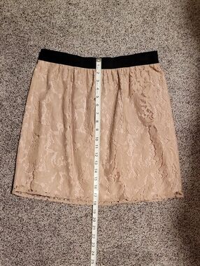 LOFT Beige/Mauve Lace Mini Skirt with Black Waistband
